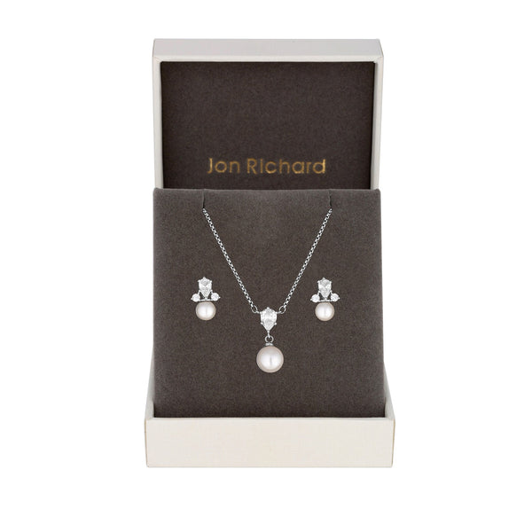 Jon Richard Rhodium Plated And Pearl Set - Gift Boxed