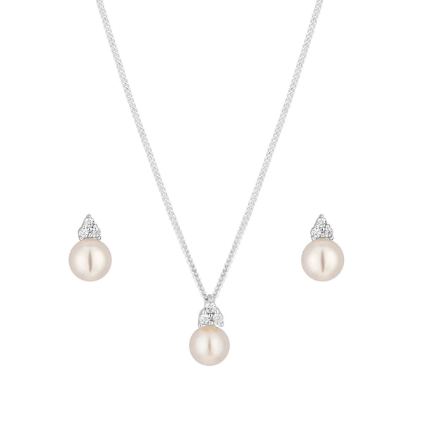 Simply Silver Sterling Silver 925 Freshwater Pearl Set - Gift Boxed