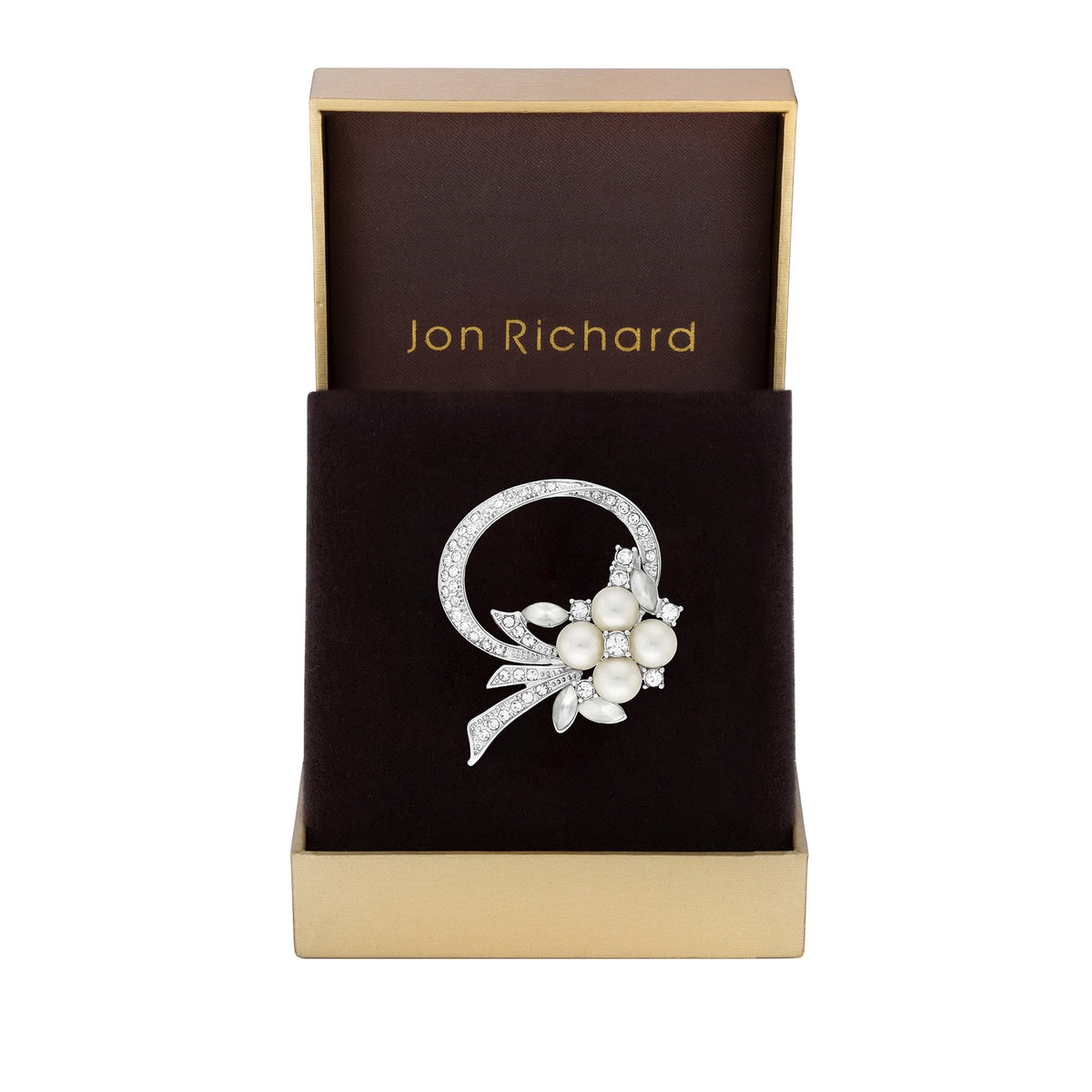 Jon Richard Rhodium Plated Open Bouquet Pearl And Crystal Brooch - Gift Boxed