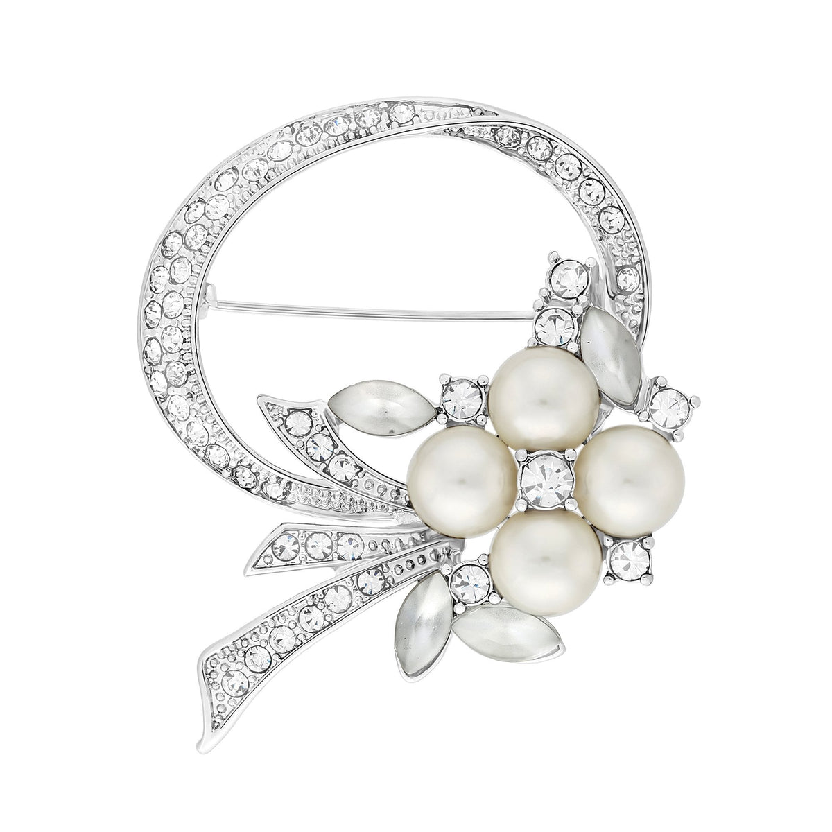 Jon Richard Rhodium Plated Open Bouquet Pearl And Crystal Brooch - Gift Boxed