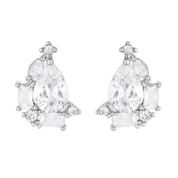 Jon Richard Rhodium Plated Mixed Stone Pear Stud Earrings