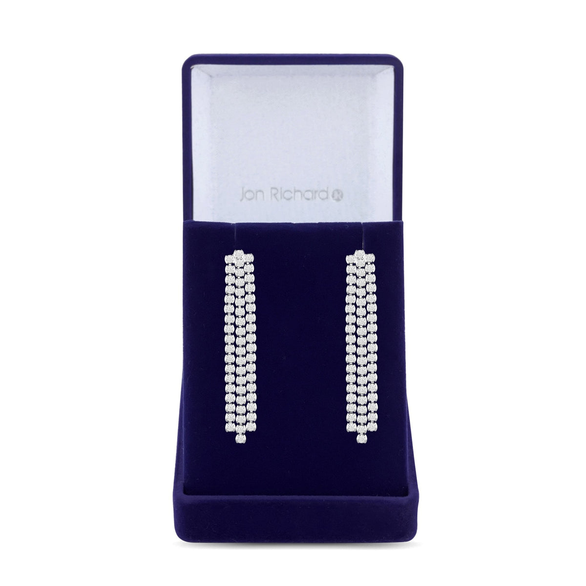 Jon Richard Silver Plated Multi Row Crystal Tennis Earrings - Gift Boxed