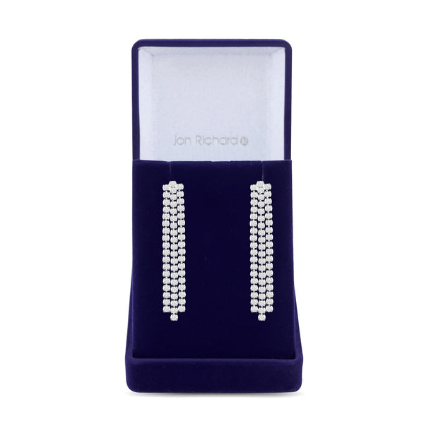 Jon Richard Silver Plated Multi Row Crystal Tennis Earrings - Gift Boxed