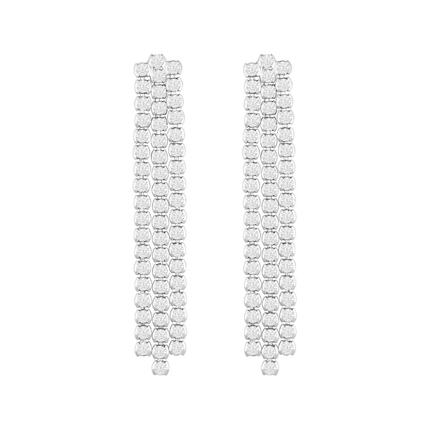 Jon Richard Silver Plated Multi Row Crystal Tennis Earrings - Gift Boxed