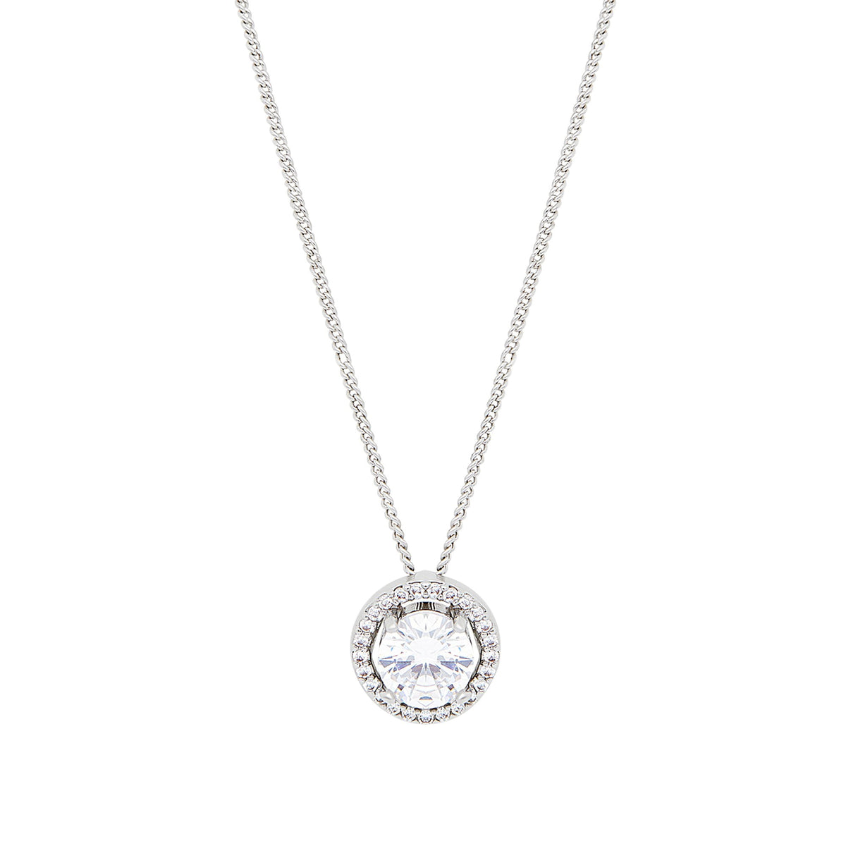 Jon Richard Rhodium Plated Cubic Zirconia Halo Pendant Necklace - Gift Boxed