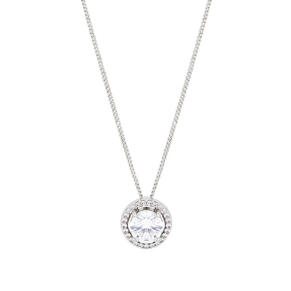 Jon Richard Rhodium Plated Cubic Zirconia Halo Pendant Necklace - Gift Boxed