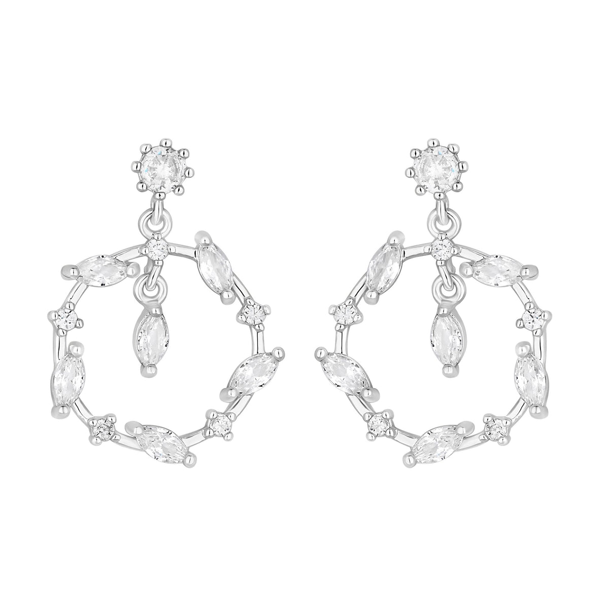 Mood Silver Crystal Cubic Zirconia Forward Facing Charm Drop Earrings