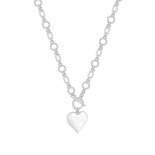 Mood Silver Molten Heart Ball Chain Long Pendant Necklace