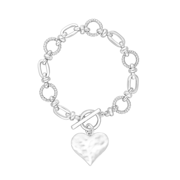 Mood Silver Molten Heart Ball Chain Bracelet