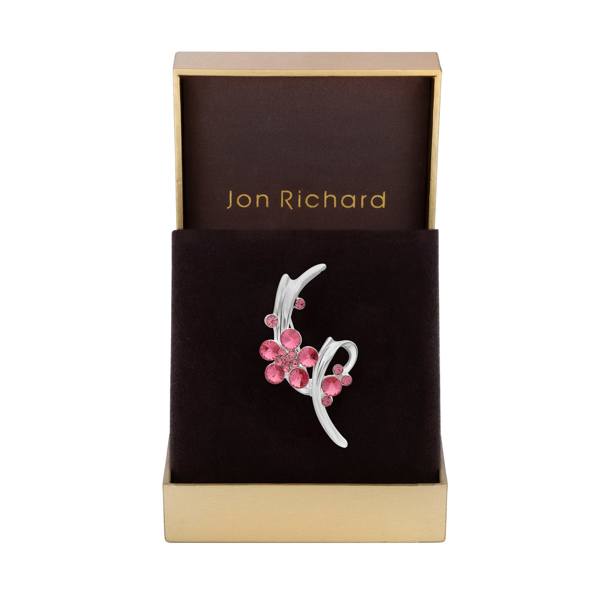 Jon Richard Silver Plated And Piink Floral Brooch - Gift Boxed