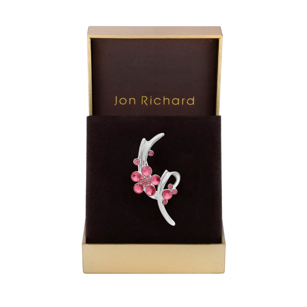Jon Richard Silver Plated And Piink Floral Brooch - Gift Boxed