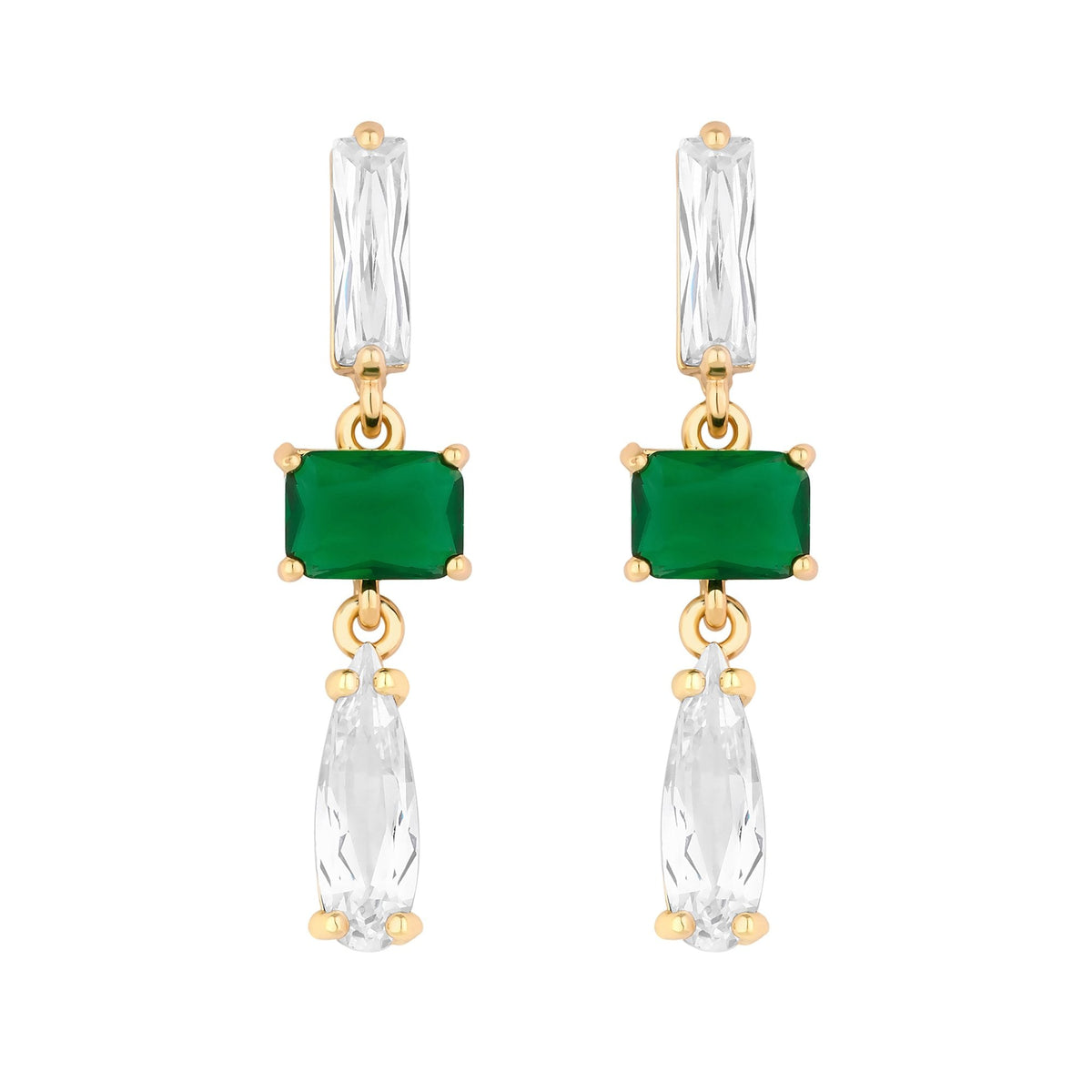 Jon Richard Gold Plated Mixed Stone Emerald And Cubic Zirconia Drop Earrings