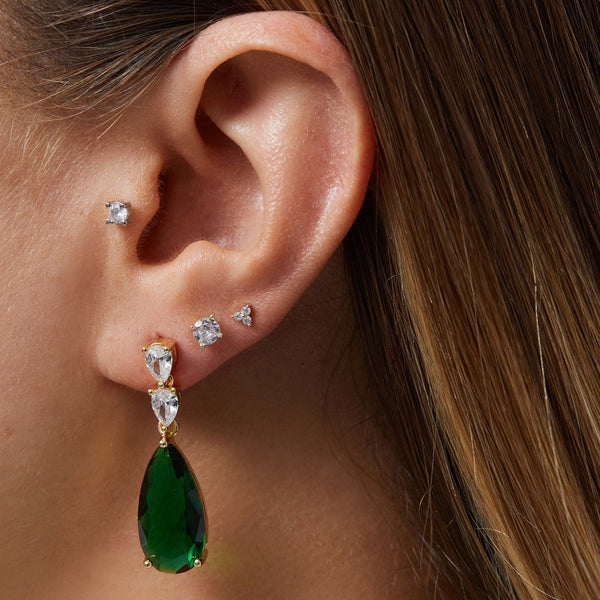 Gold Plated Cubic Zirconia Emerald Green Pear Drop Earrings - Gift Boxed
