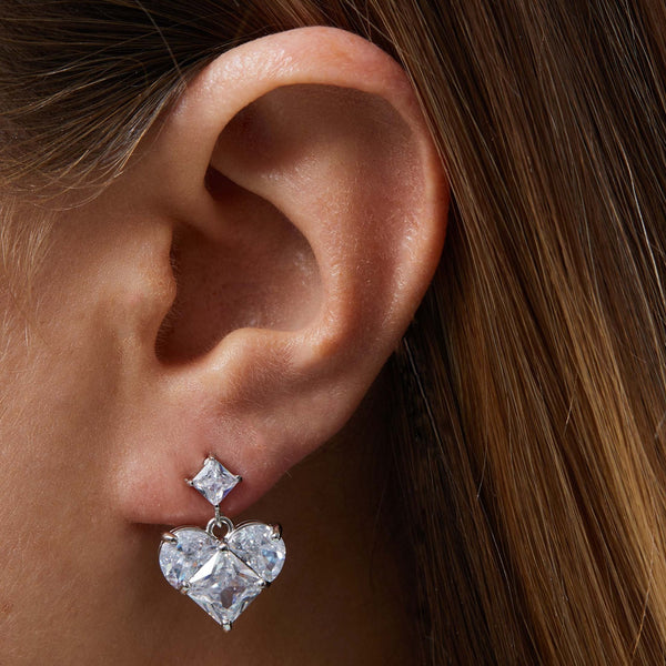 Jon Richard Rhodium Plated Cubic Zirconia Mixed Stone Heart Earrings - Gift Boxed