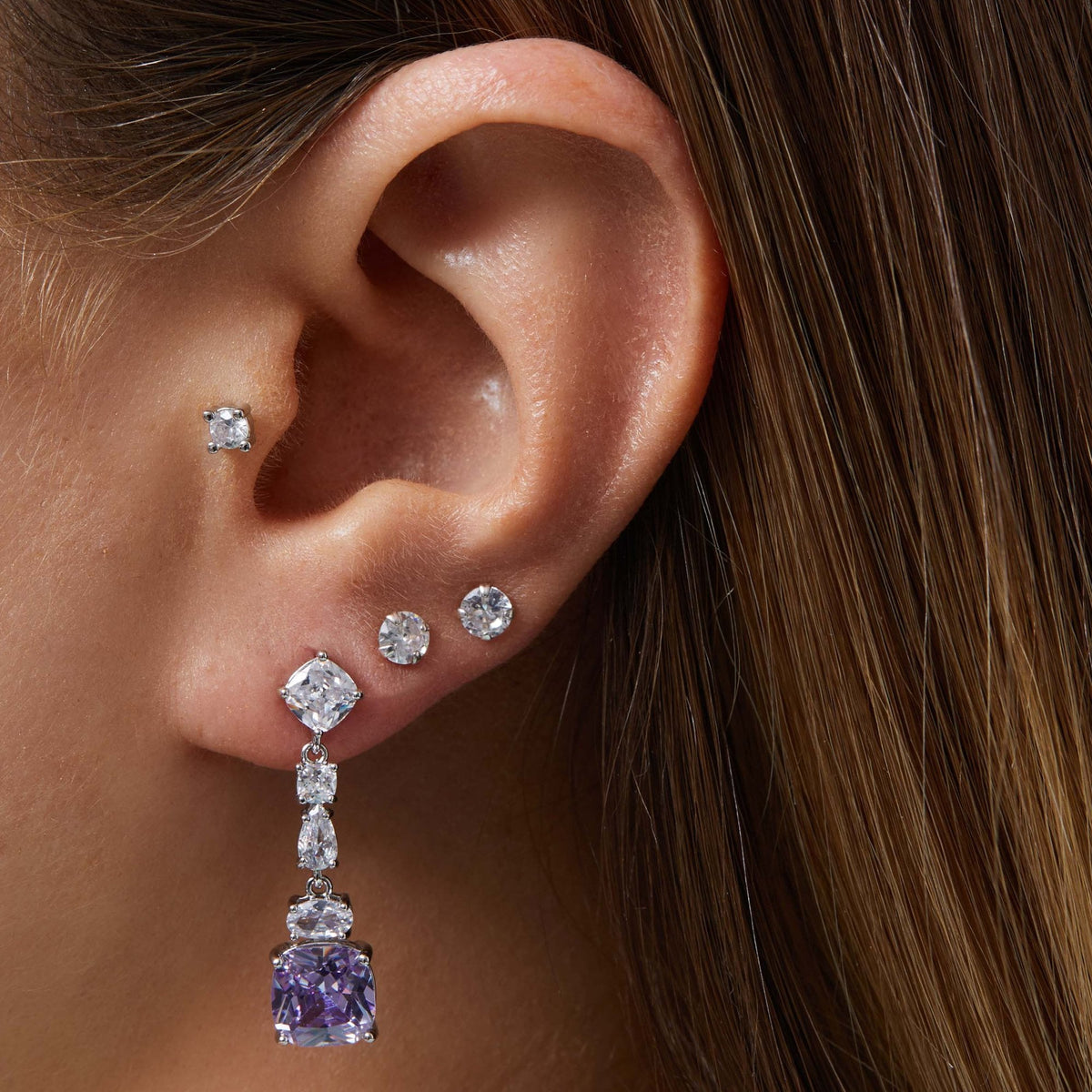 Jon Richard Rhodium Plated And Amethyst Drop Earrings