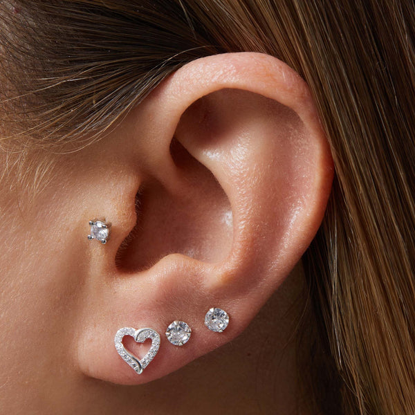 Simply Silver Sterling Silver 925 Cubic Zirconia Open Heart Stud Earrings
