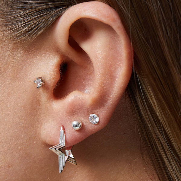 Simply Silver Sterling Silver 925 Polished Star Hoop Earrings