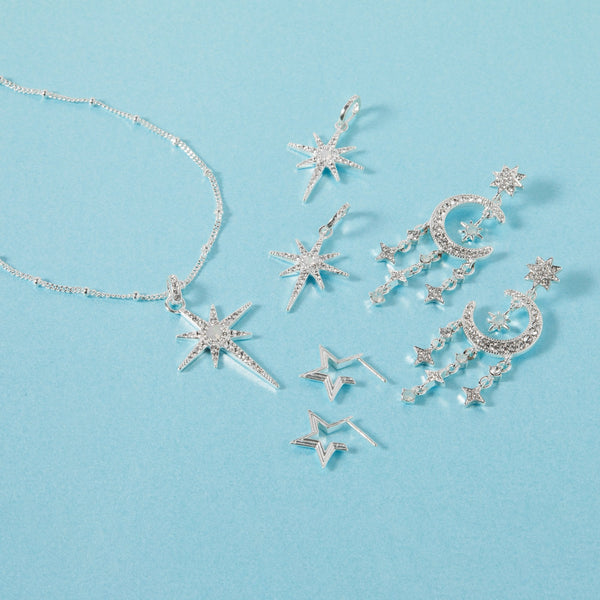 Simply Silver Sterling Silver 925 Polished Star Hoop Earrings