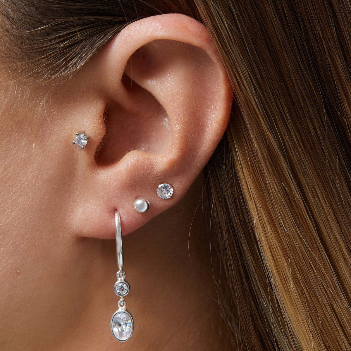 Simply Silver Sterling Silver 925 Cubic Zirconia Besel Set Oval Drop Earrings