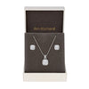 Silver Plated Cubic Zirconia Square Drop Pendant And Earring Set - Gift Boxed