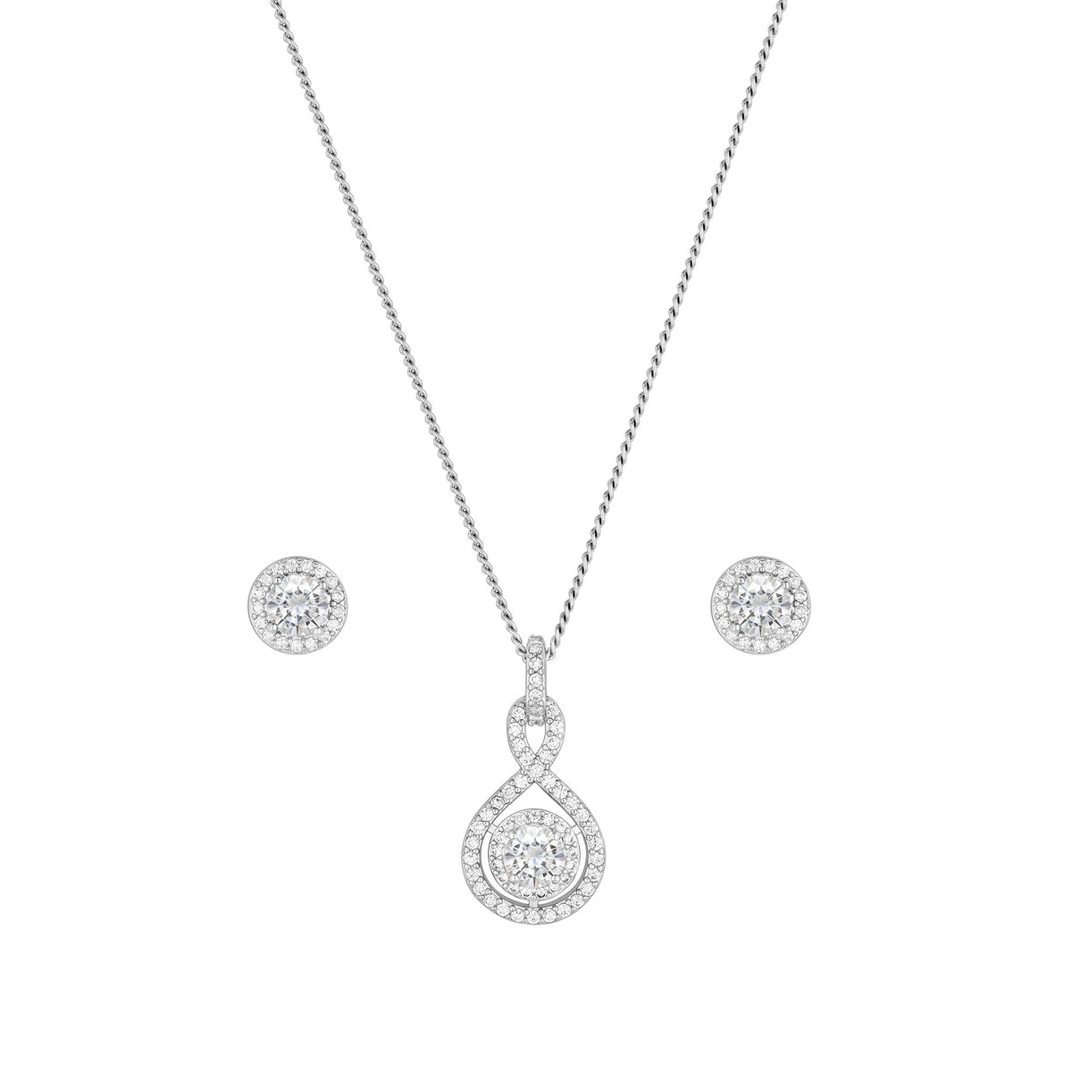 Silver Plated Clear Crystal Infinity Matching Set