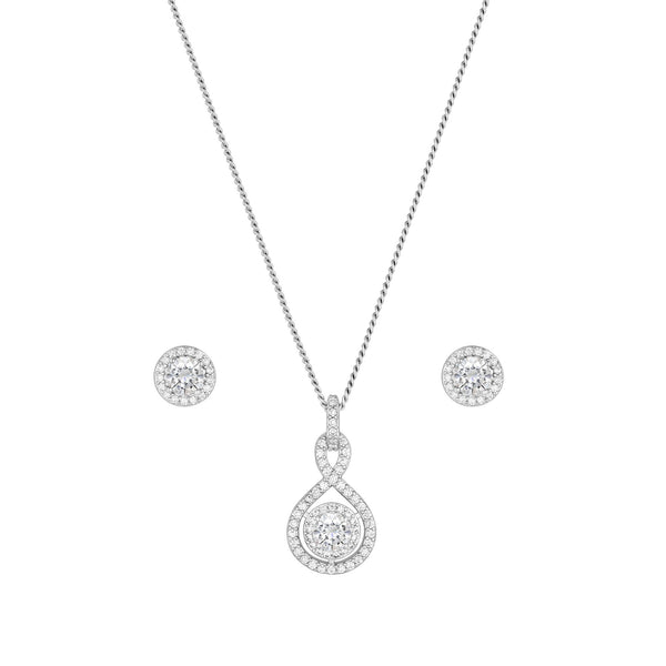 Silver Plated Clear Crystal Infinity Matching Set