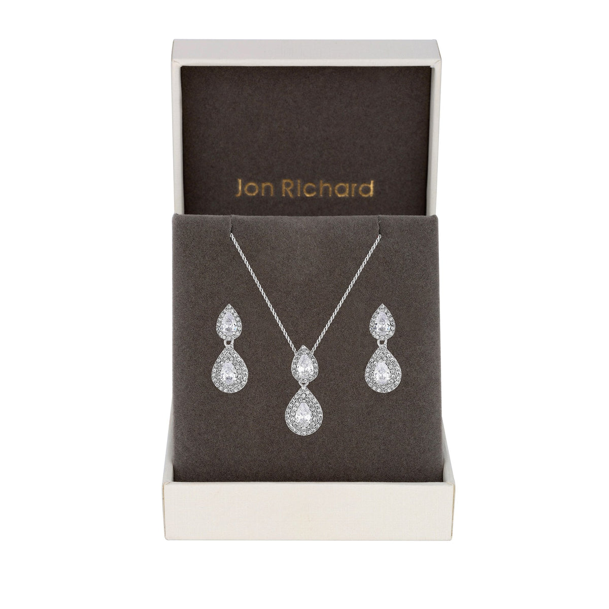 Plated Double Pear Drop Cubic Zirconia Set Gift Boxed