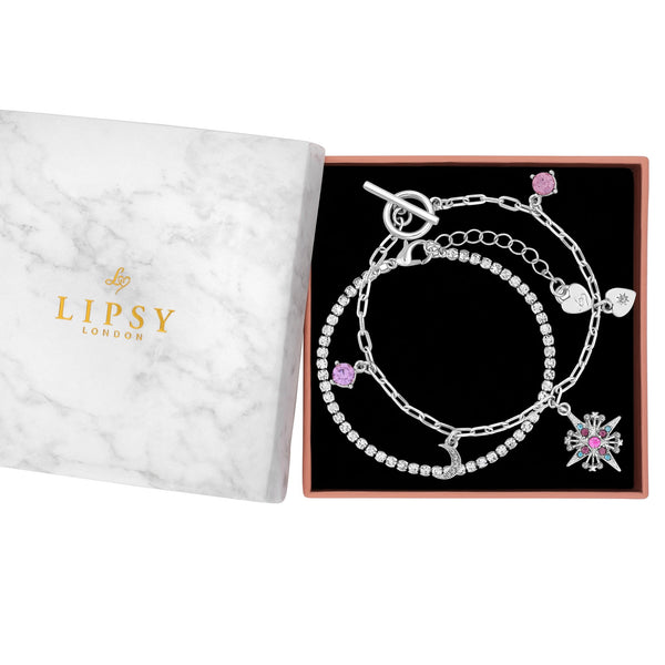 Lipsy Silver Pastel Celestial 2 Pack Bracelets - Gift Boxed
