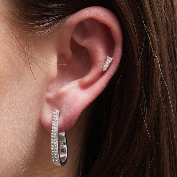 Silver Plated Crystal Huggie Hoop Earrings - Pack of 3