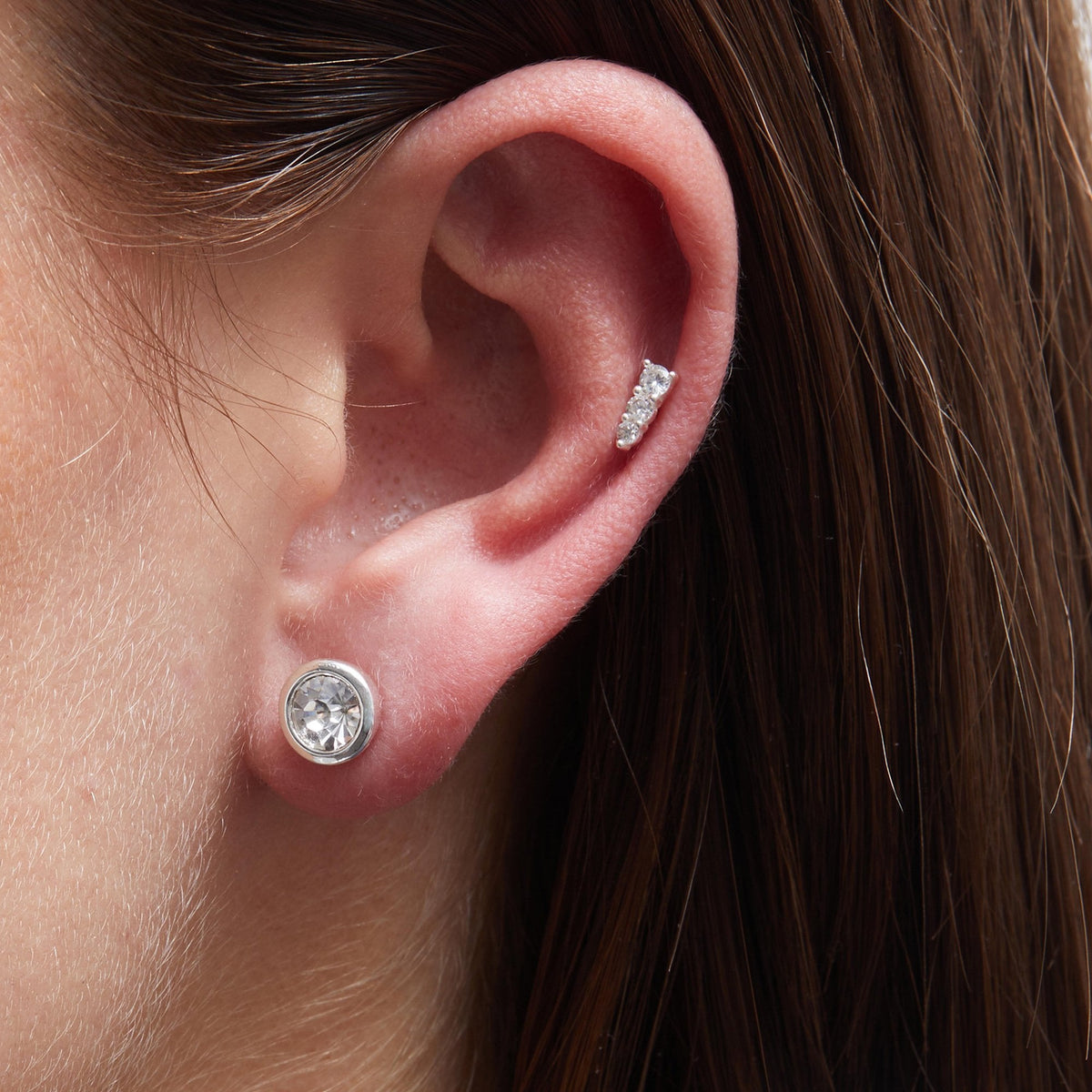 Silver Plated Crystal Stud Earrings  - Pack of 3