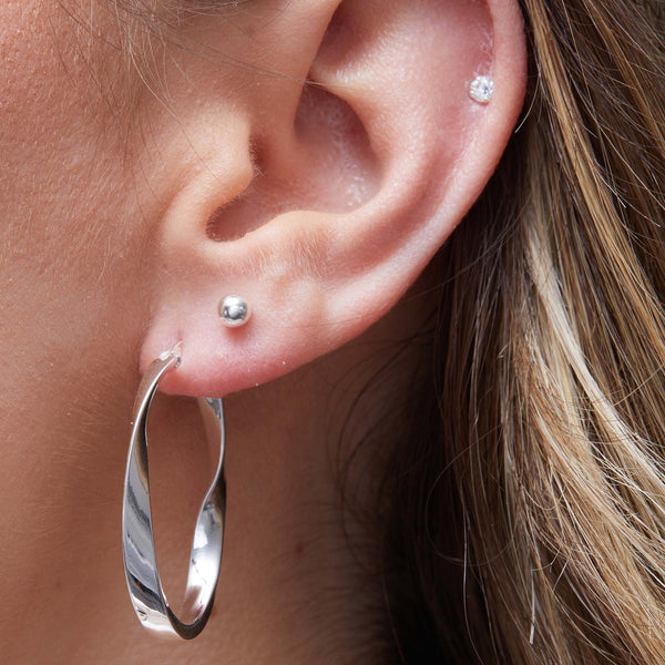 Sterling Silver 925 Polished Oval Twist Hoop Earrings