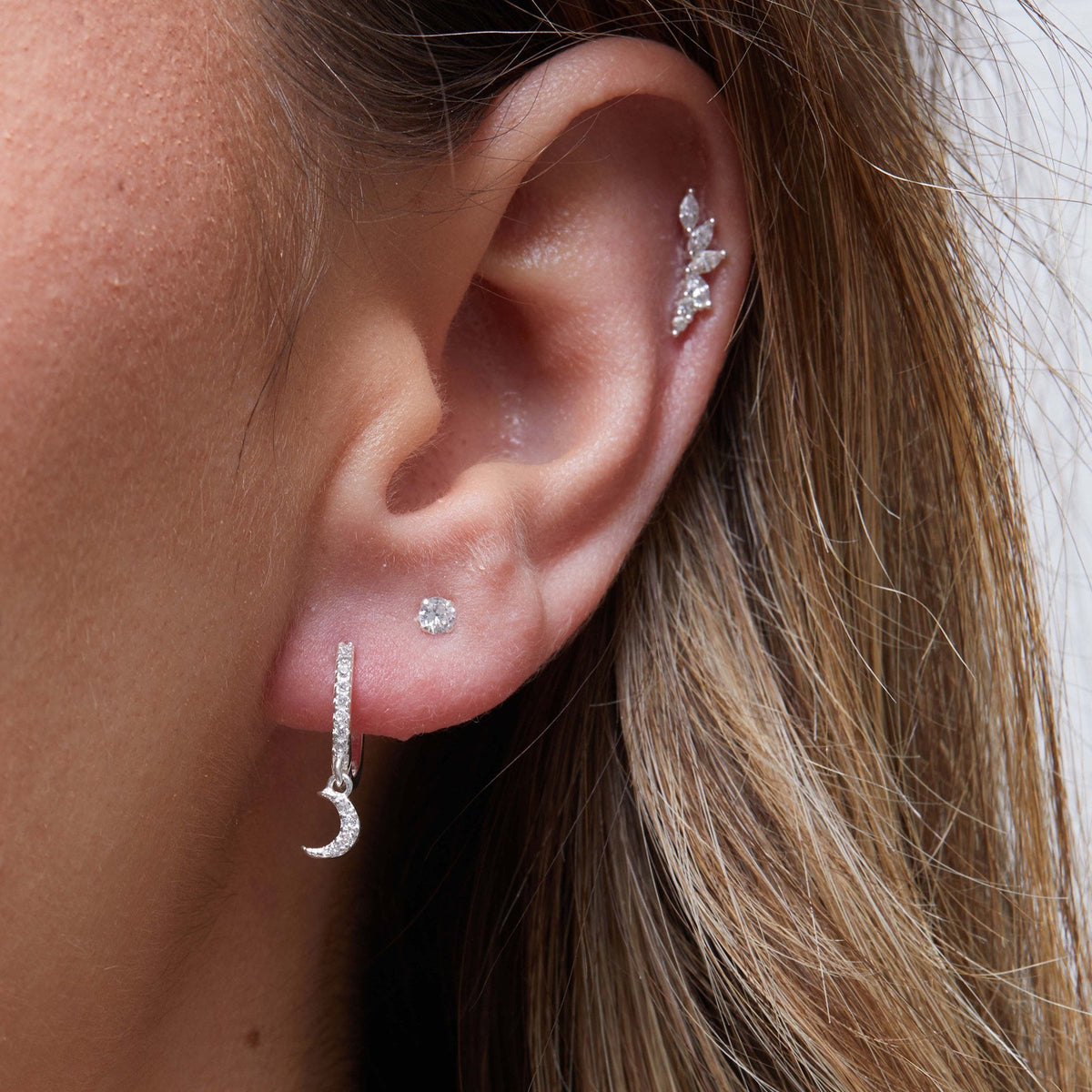 Simply Silver Sterling Silver 925 Cubic Zirconia Mini Crescent Moon Hoop Earrings