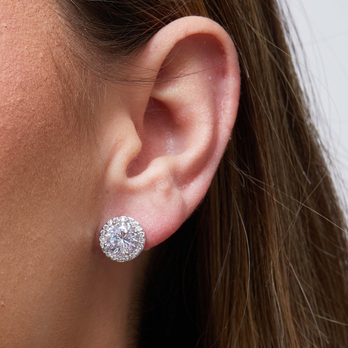 Silver Plated Cubic Zirconia Pave Stud Earrings