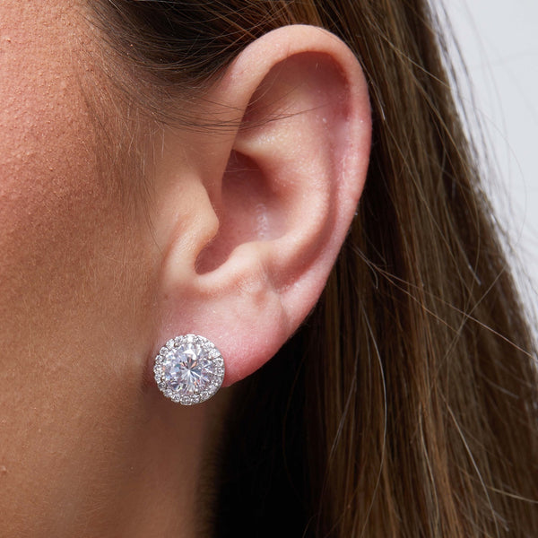 Silver Plated Cubic Zirconia Pave Stud Earrings