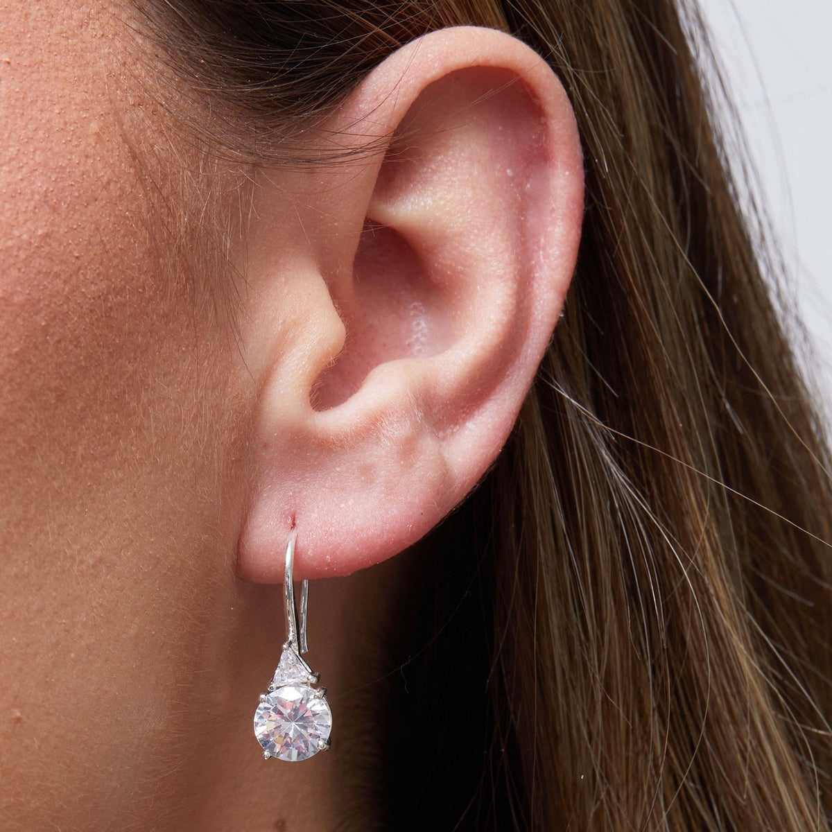 Silver Plated Cubic Zirconia Drop Hook Earring