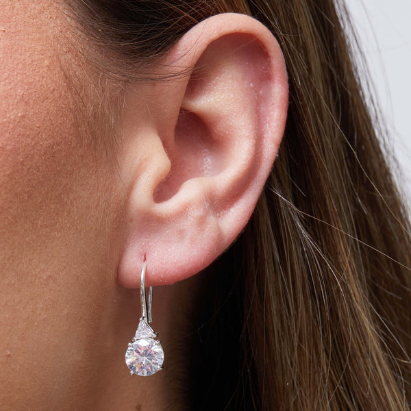 Silver Plated Cubic Zirconia Drop Hook Earring
