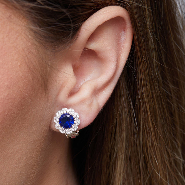 Jon Richard Silver Plated Blue Crystal Montana Flower Clip On Earrings