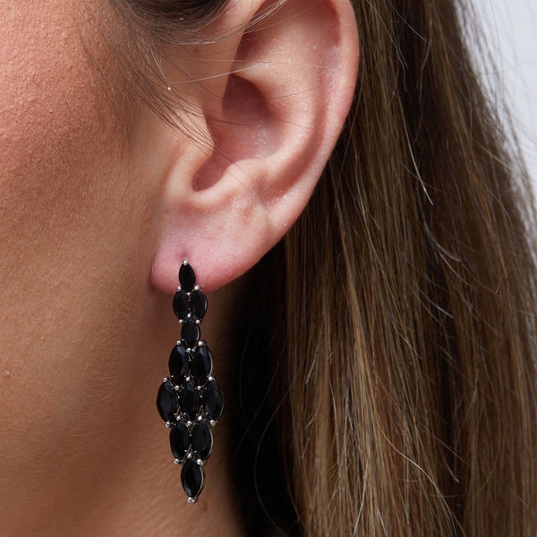 Rhodium Plated Jet Black Marquisse Navette Cubic Zirconia Diamond Shape Earrings