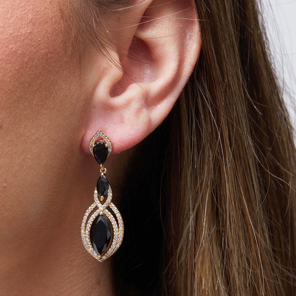 Jon Richard Gold Plate Cubic Zirconia And Black Marquisse Statement Earrings