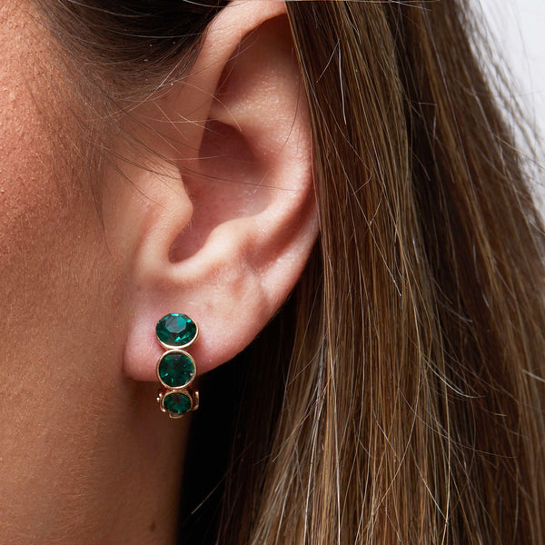 Jon Richard Gold Plated Graduated Emerald Cubic Zirconia Round Clip Earrings