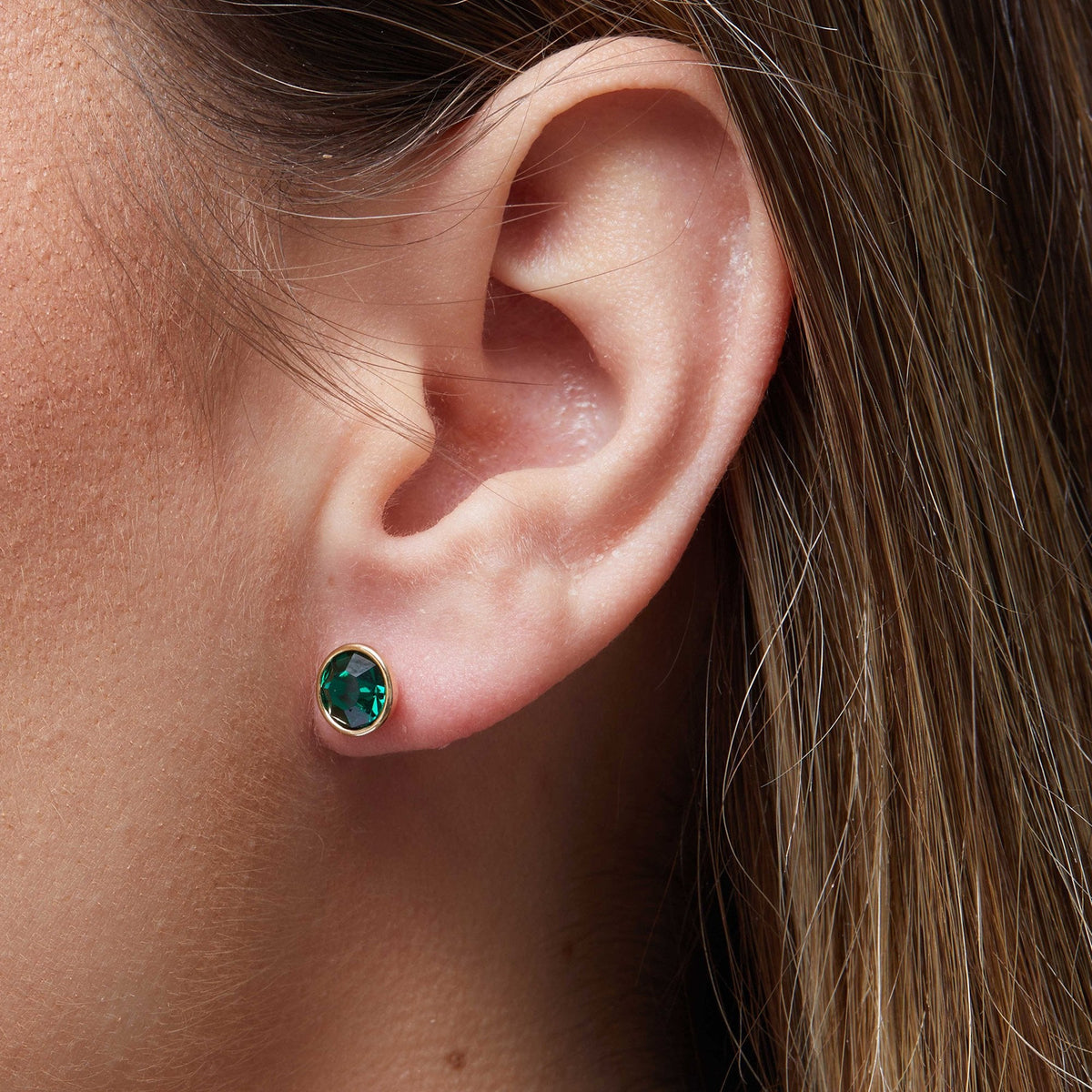 Jon Richard Radiance Collection Gold Plated Emerald Round Besel Stud Earrings