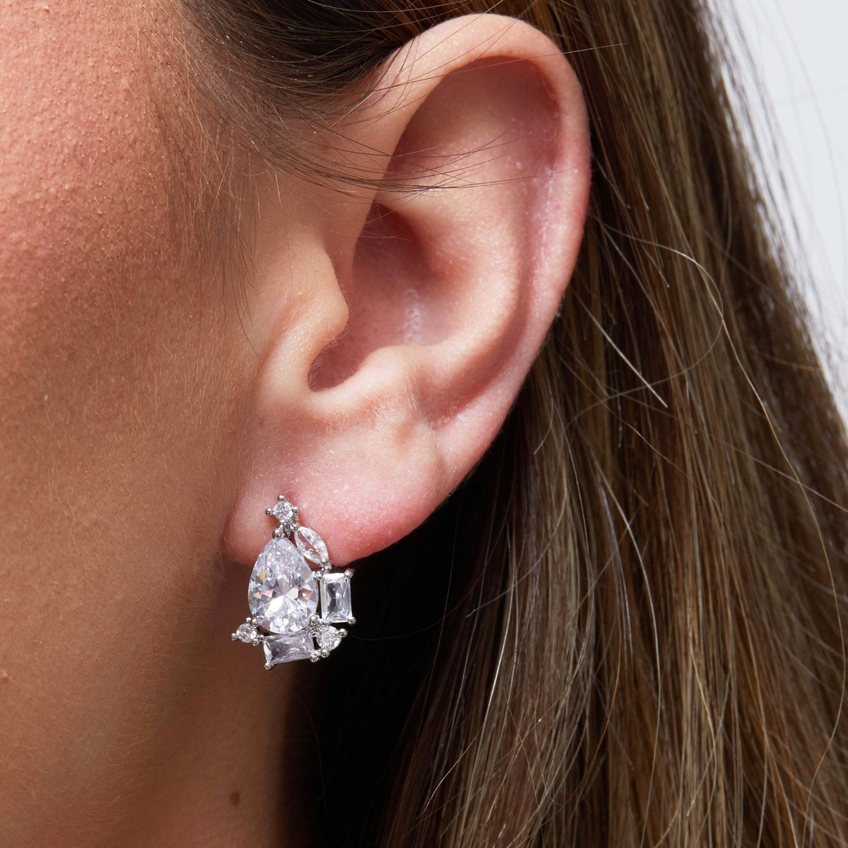 Jon Richard Rhodium Plated Mixed Stone Pear Stud Earrings