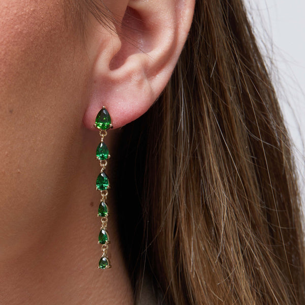 Jon Richard Gold Plated Emerald Linear Pear Drop Earrings