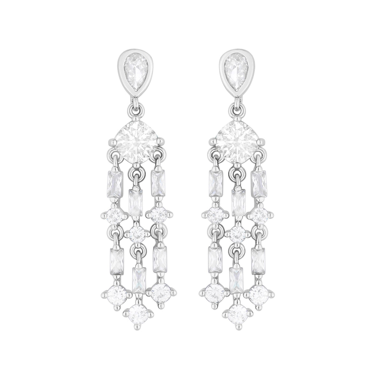 Jon Richard Rhodium Plated Cubic Zirconia Chandalier Drop Earrings