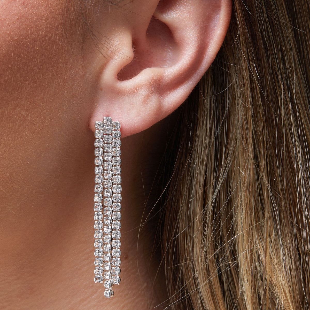 Jon Richard Silver Plated Multi Row Crystal Tennis Earrings - Gift Boxed