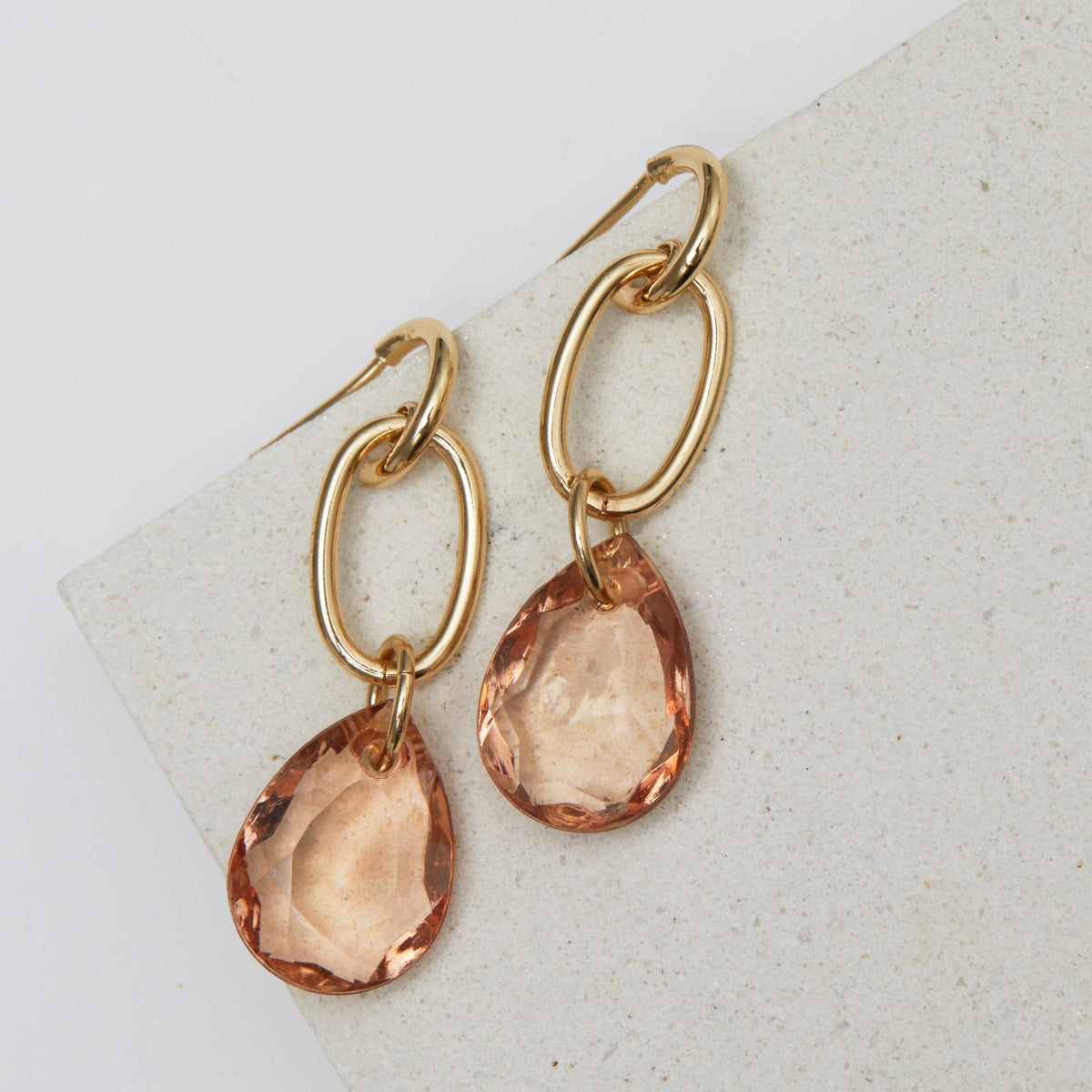 Mood Gold Light Peach Pear Chain Drop Earrings