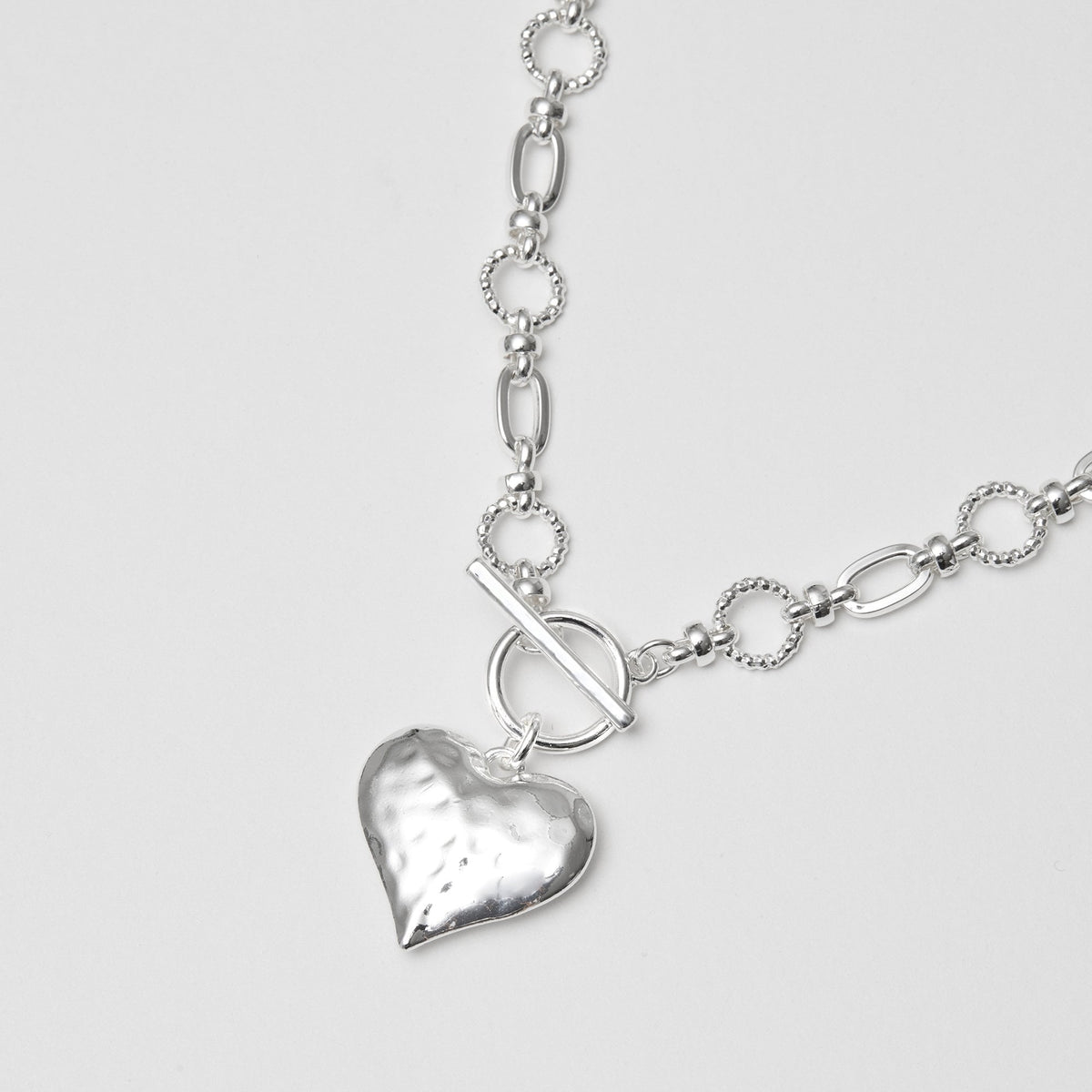Mood Silver Molten Heart Ball Chain Long Pendant Necklace