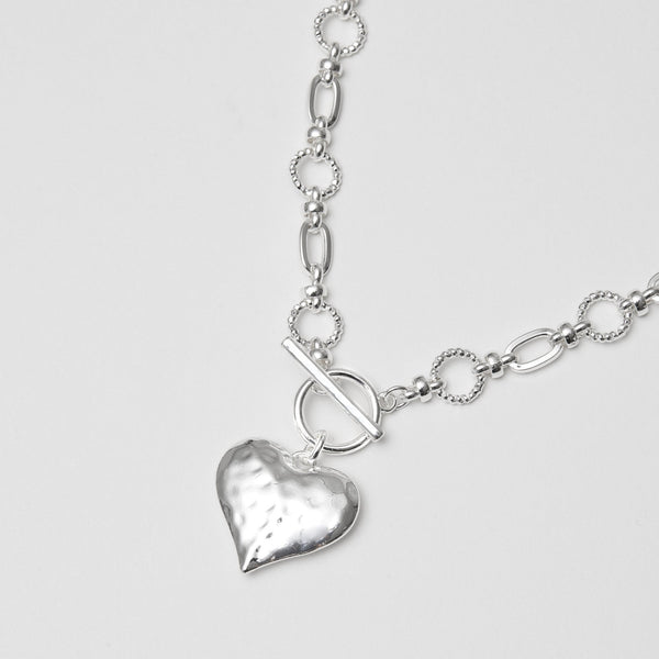 Mood Silver Molten Heart Ball Chain Long Pendant Necklace
