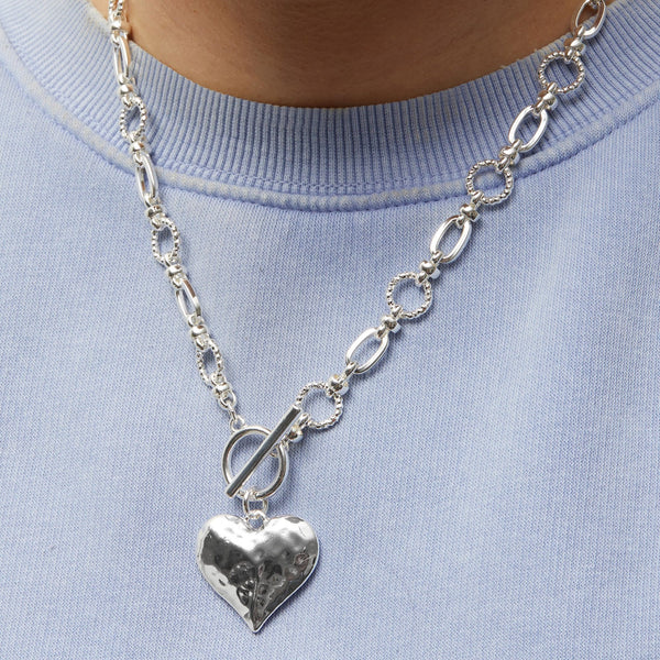 Mood Silver Molten Heart Ball Chain Long Pendant Necklace