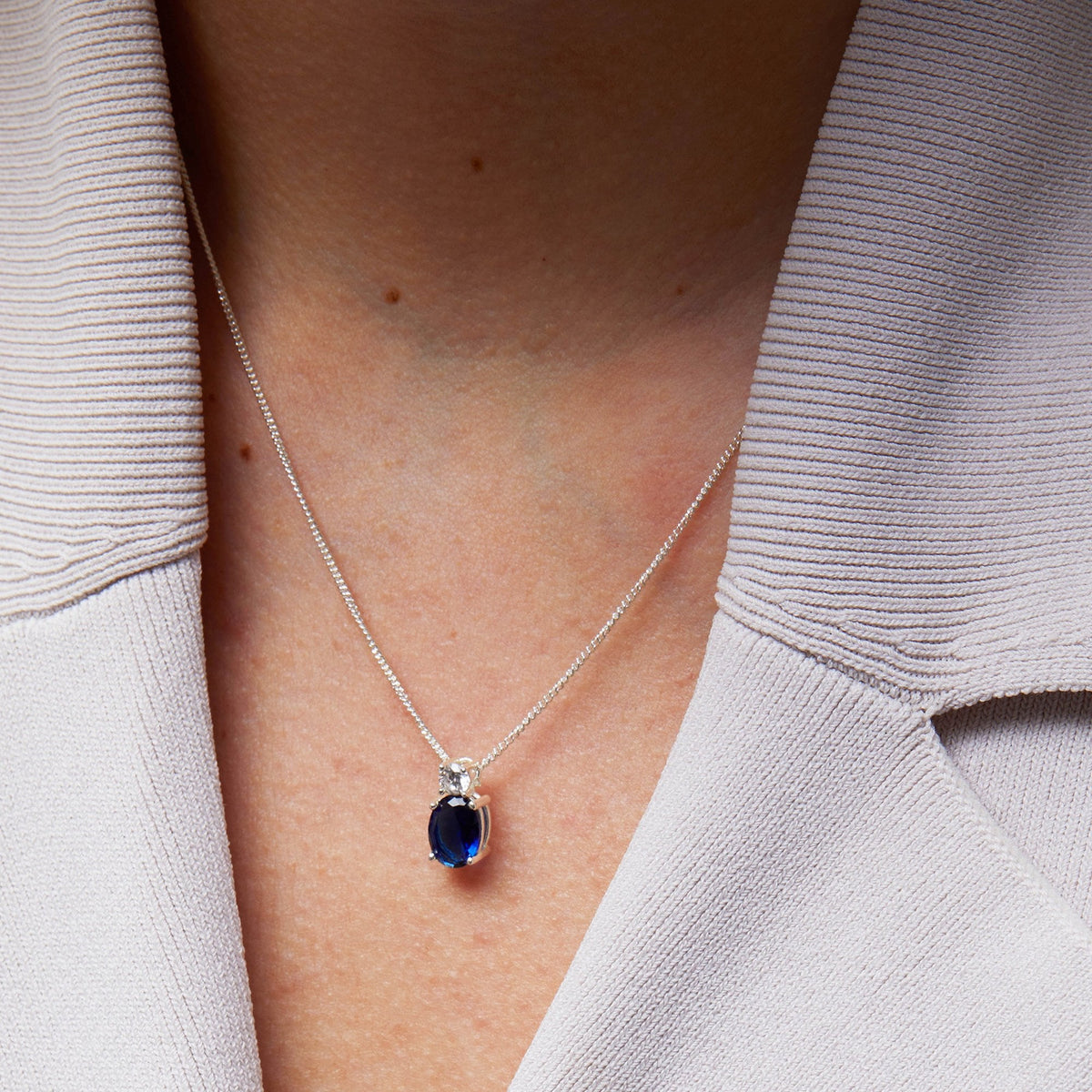 Simply Silver Sterling Silver 925 Mini Sapphire Cubic Zirconia Pendant Necklace